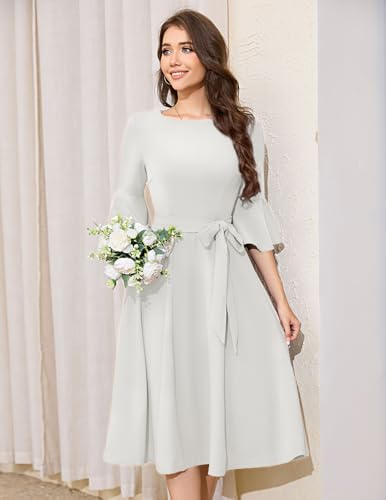 Image of HomRain Women's Church Dresses Modest Bell Sleeve Wedding Guest Cocktail Tea Party Vintage Evening Dress