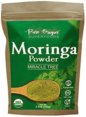 Premium Organic Moringa Leaf Powder. 100% USDA Certified, 3.5 Oz, All Natural Energy Boost, Raw Super food, Multi-Vitamin, No GMO, Gluten Free, Great in Green Drinks, Smoothies