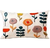 Kokaaee Embroidered Lumbar Pillow Cover - 20x12 Decorative Pillow Cover with Zipper Aesthetic Cute Design Boho Spring Summer Cozy Throw Pillowcase for Living Room Couch Sofa Bed, Plants