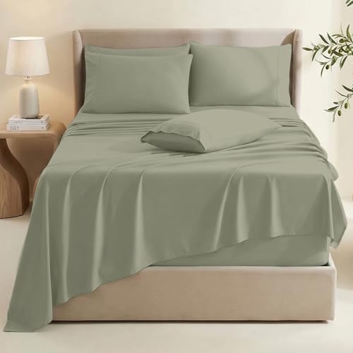Image of Hearth & Harbor Extra Deep Pocket Sheets - Fits Mattress 18-24 Inches Deep - Extra Deep Pocket Split King Size Sets - 7 Piece Split King Size - Sage