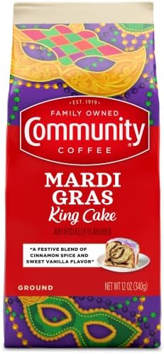 Community Coffee Mardi Gras King Cake Flavored 12 Ounces, Medium Roast Ground Coffee, 12 Ounce Bag (Pack of 1)
