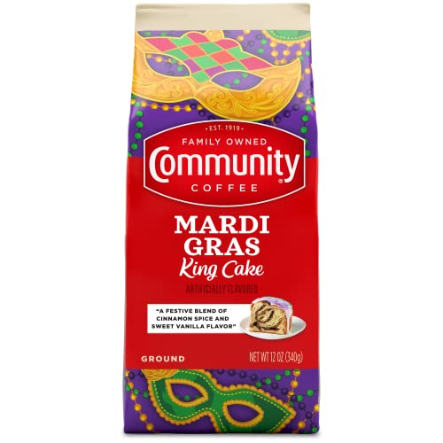 Image of Community Coffee Mardi Gras King Cake Flavored 12 Ounces, Medium Roast Ground Coffee, 12 Ounce Bag (Pack of 1)