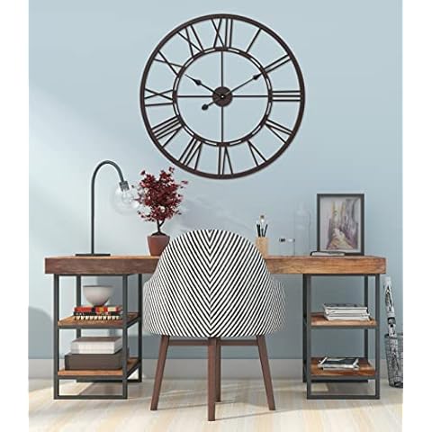 Utopia Alley Oversized Roman Round Wall Clock | Battery Operated Roman Numeral Wall Clock, Decorative Timepiece for Living Room & Dining Room Decor, Oil Rubbed Bronze Finish (1.97" W x 27" H) Cover