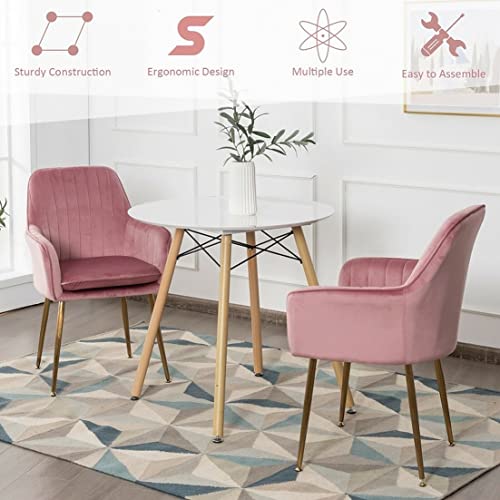 Image of Pair of 2 Stylish, Modern, Elegant & Comfortable Velvet Arms Chairs for Dinning Living Hotel Cafe (2 Chairs) (Pink)