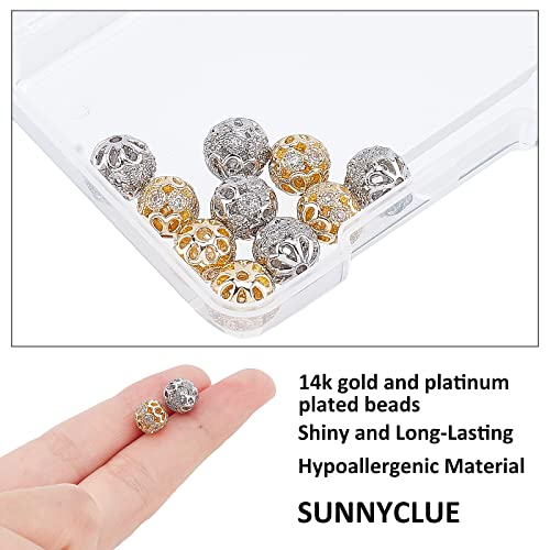 Sunnyclue 1 Box 10Pcs 2 Colors 8Mm 14K Cubic Zirconia Beads Round Rhinestone Beads Micro Pave Disco Ball Bead Loose Bead For Jewelry Making Charms Women Diy Bracelet Necklace Earring Crafts Supplies #TOP2