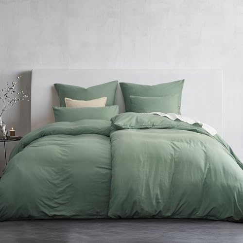 Duvetnova Bettwäsche 155x220 Grün 4teilig Superweiche Vorgewaschene Mikrofaser Baumwollähnlich ÖKO-TEX 2 Bettbezüge 155 x 220+2 Kissenbezüge 80x80-alle mit Reißverschluss Bettwäsch