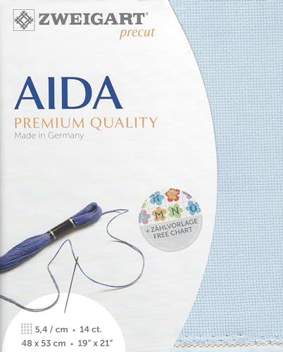 Image of Wizardi Stern-Aida 14 Count Pale Blue 3706 /5130. Needlework Canvas, Cross-Stitch Fabric, Embroidery Cloth, Needlepoint Canvas. 100% Cotton. Precut Zweigart