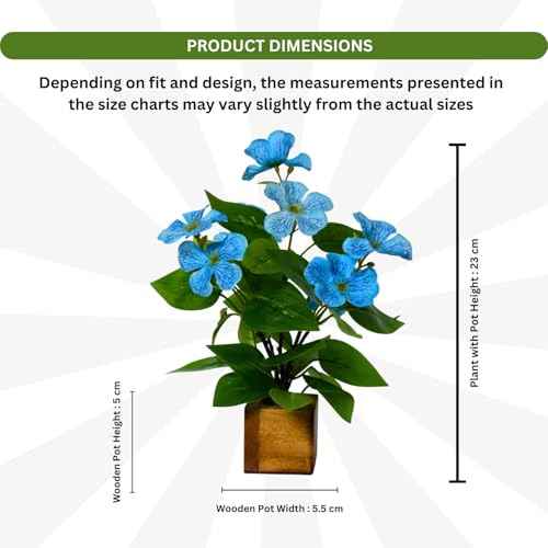 Image of fancymart Artificial Flower Plant Set of 2 with Wooden Pot - 23 cm Height | Real-Touch Faux Floral Decor for Home, Office, Living Room, Bedroom, Desk & Gift Purpose