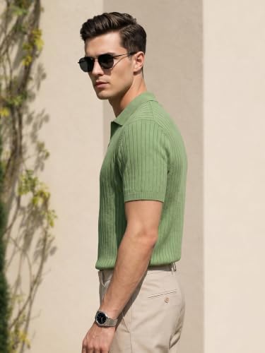 Image of Veirdo Men's Casual Ribbed Polo Collar Knit T-Shirt | Regular Fit Half Sleeve Polo for Men | Flat Knit Textured T-Shirt Perfect for Office, Party, Travel
