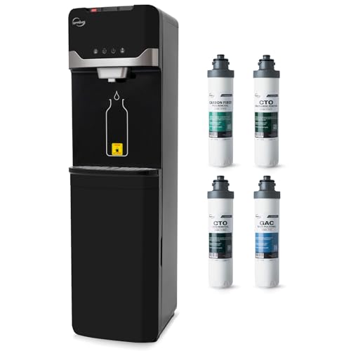 iSpring Bottleless Water Cooler Dispenser with 4-Stage Filtration, SGS-Tested 99% of PFAS, Lead, Chloramine Removal, Hot, Cold, Room Temp, Stainless Steel, Black, Model: DS4B-MAX