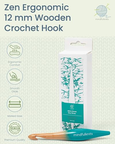 Image of mindfulknits Premium Ergonomic Beech Wood Crochet Hook - Size US O, 12mm - 15cm Length - Wooden Crochet Hook - Knitting & Crochet Supplies for Crafting Relaxation & Stress Relief (12mm)