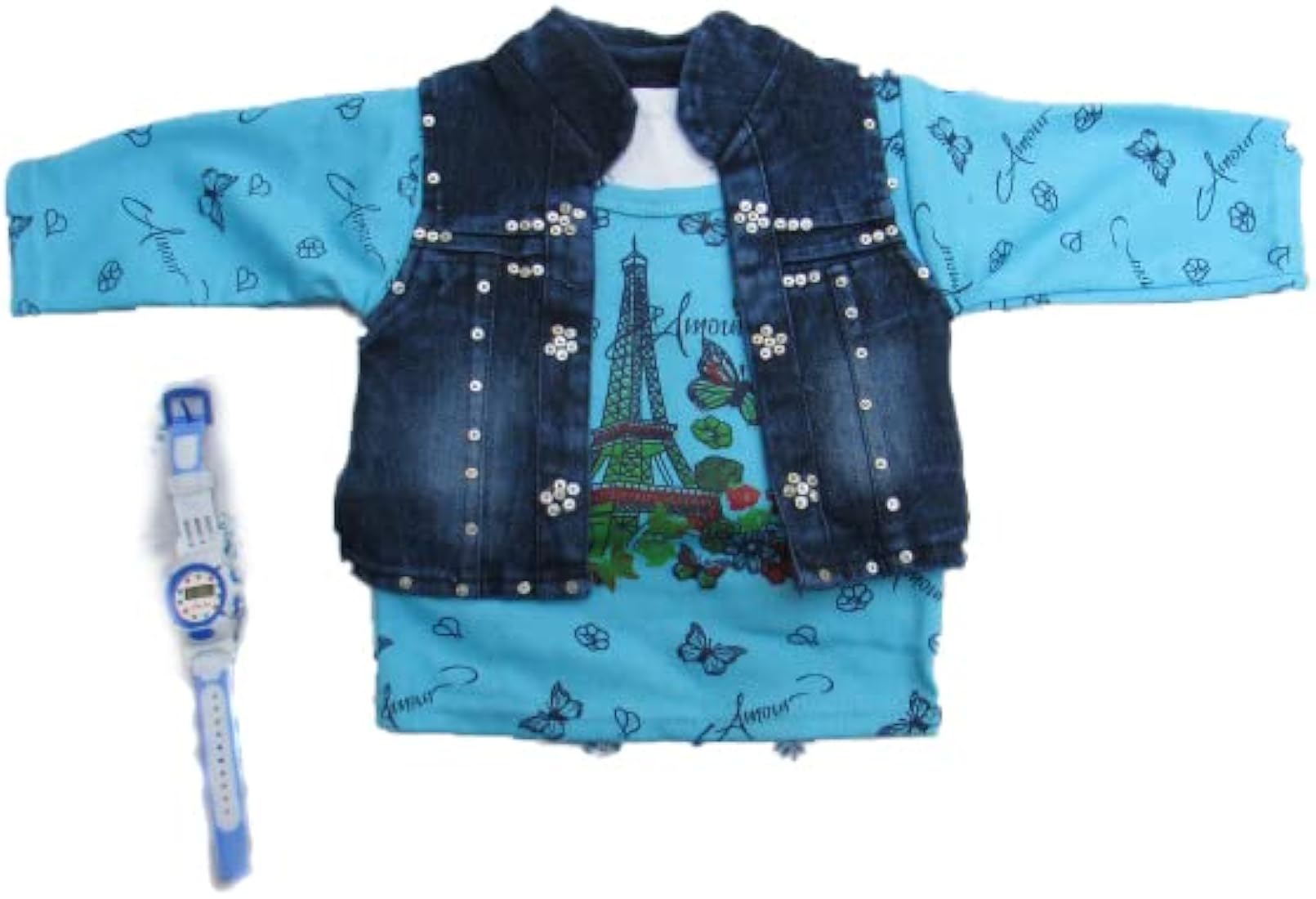 Denim Blue Stitched Denim Jacket &Skirt