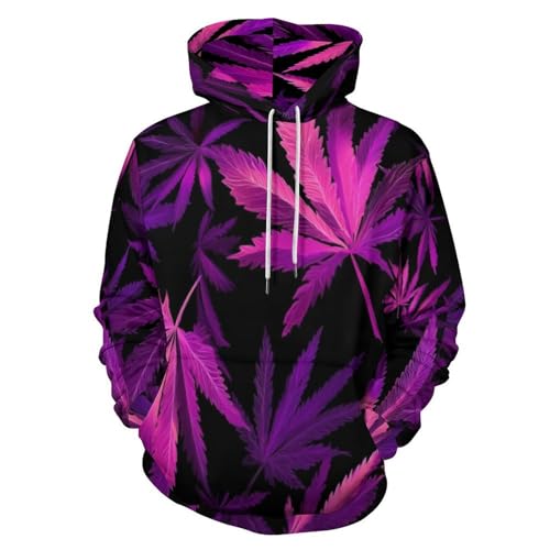 Sweat à capuche Harajuku streetwear violet : pull imprimé 3D feuille de cannabis