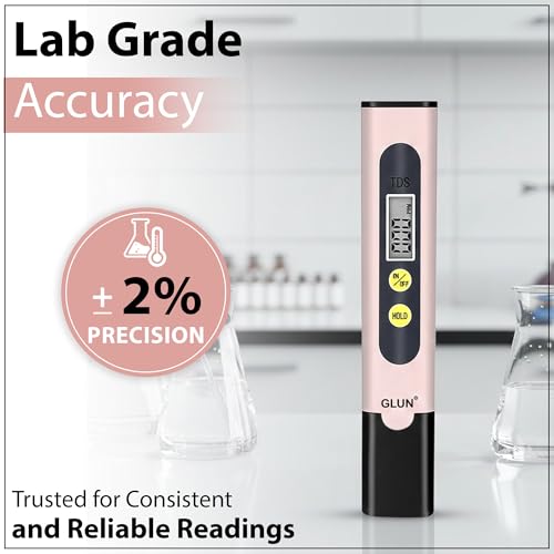 Image of GLUN Water Quality Tester Device TDS Meter, Pack of 1 Accurate & Reliable, 0-9990 ppm, Mulberry Mist Peach Colour, Ideal Testing for Drinking Water, Aquariums or Other
