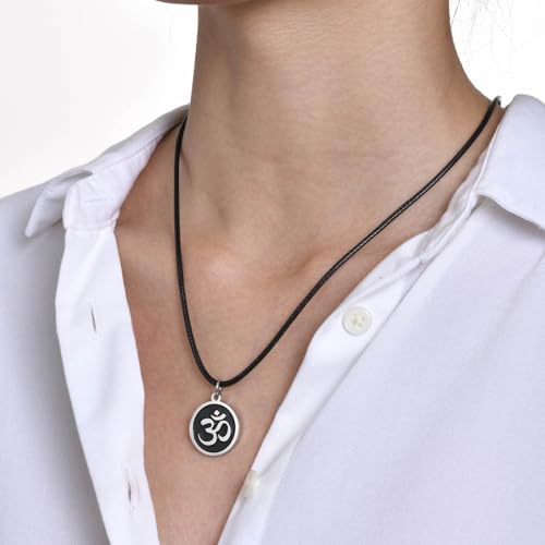Stainless Steel Om Necklace for Men Women, gold plated/Silver/Black Yoga Charm Pendant Necklaces Aum Om Ohm Sanskrit Symbol Hindu Meditation Chain Necklace,Mens Womens Jewelry Gifts3