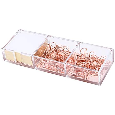 Rose Gold Notes Holder with Cube Memo Pad 320 Sheets, Acrylic 3 in 1 Drawer Organizer by DS DRAYMOND STORY - Desktop Stationery Series (Thank You Gifts for Boss) Cover