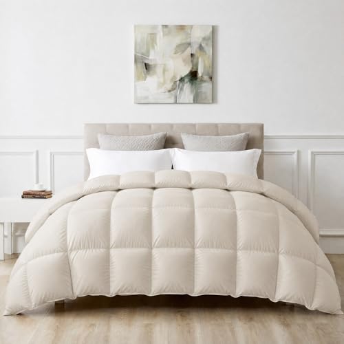 puredown® Goose Feather Down Fiber Comforter Oversized King Size, All Season 100% Cotton Duvet Insert Medium Warmth, Cloud Soft Hotel Luxury Collection Bedding Comforters Cream 116"x98"