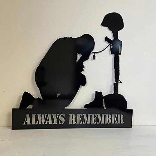 Image of Soldier Silhouette Garden Decoration, Kneeling Soldier Statue Ornaments Yard Signs, Independence Day Garden Art for Lawn Outdoor Home Decoration (J)