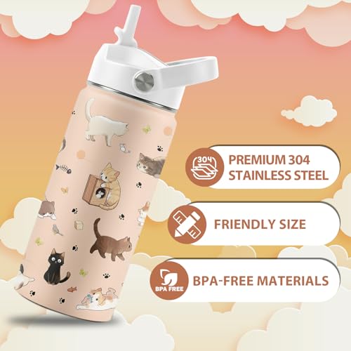 FAIVHSO Cat Lover Gifts for Boys Girls, 16 oz Stainless Steel Insulated Water Bottle with Straw Lid, Cats Water Bottle for Cat Lovers, Cute Cat Tumbler for Birthday Christmas (1pcs) by FAIVHSO - Used condition - Image 2