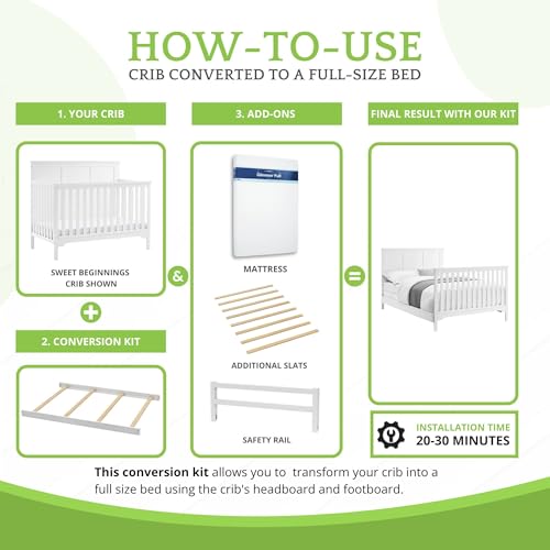 Image of Full-Size Conversion Kit Bed Rails Compatible with Delta Children Convertible Cribs - Solid Wood Rail #0050 - Toddler and Adult Bed Rail for Full-Size Beds - Baby Furniture (Textured White - 1349)