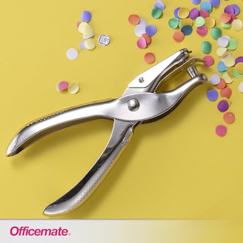 Image of Officemate Single Hole Punch - 5 Sheet Capacity, Nickel Plated Hand Punch, 0.25-Inch Hole Size Paper Puncher, Silver, 12-Pack