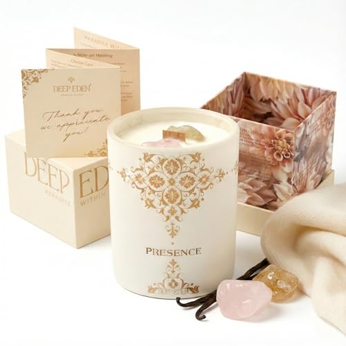 Healing Crystal Candle Gift for Women - Vanilla Cashmere Luxury Soy Candle with Crystals - Rose Quartz & Citrine - Gift-Ready Aromatherapy Candle for Stress Relief, Meditation & Manifestation