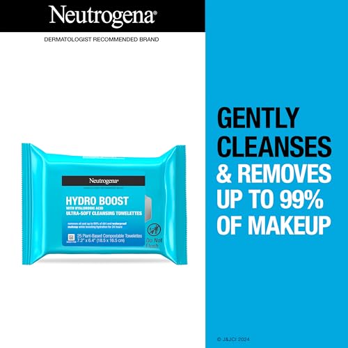 Neutrogena B07XC569XF Hydro Boost Facial Cleansing Towelettes + Hyaluronic Acid, Hydrating Makeup Remover Face Wipes Remove Dirt & Waterproof Makeup, Hypoallergenic, 100% Plant-Based Cloth thumb #1