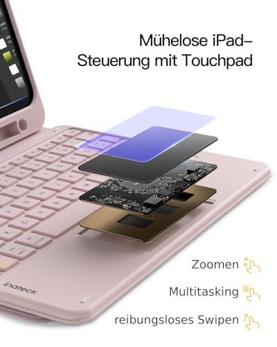 Inateck iPad 10 Generation Hülle mit Tastatur, für iPad 11 Gen. A16 2025 11 Zoll, Air 11 Zoll M3/M2 (2025/2024),Air 5/4, Pro 11 4/3/2/1,mit Touchpad und Stifthalter, Abnehmbar,QWERTZ,Classic N0001 5