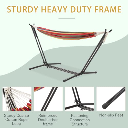 Erommy Hammock With Stand Included, 9Ft Portable Camping Hammock With Space Saving Carrying Bag, Outdoor Double-Bar Heavy Duty Cotton Rope Hammock For Patio Porch Park, 300Lbs Capacity, Rainbow Stripe #TOP2