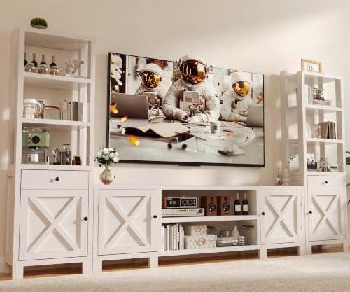 AeasyG 94 W Entertainment Center with Bookshelves & Storage Large Wall Unit TV Stand for TVs up to 70 Modern White Wood Media Console with Power Hub for Living Room (White)