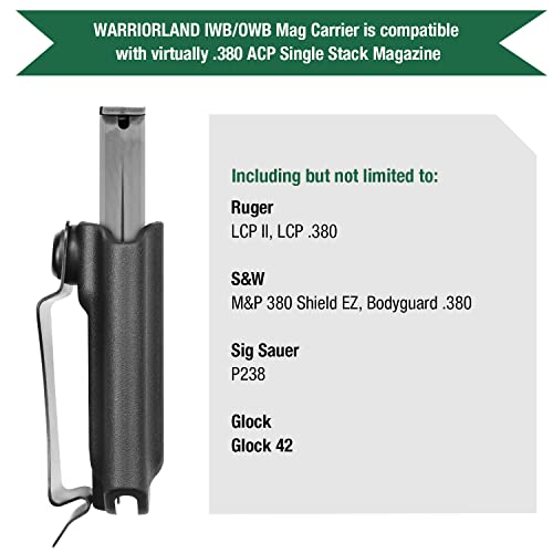 Universal .380 Single Stack Magazine Holster Iwb/Owb Mag Carrier With 1.75 Inch Steel Clip Compatible With Most Of .380 Single Stack Mag, Ambidextrous Magazine Holder #TOP1
