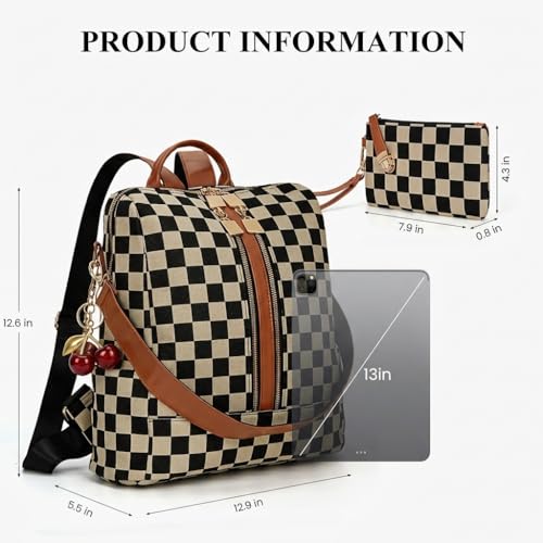 Lushandy Checkered Backpack Purse for Women Laptop Backpack for Work Travel - image 7