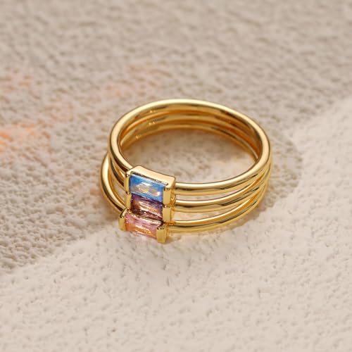 Rlmoon 18047G Gold Birthstone Rings For Women Non Tarnish Gold Stackable Ring Dainty 14K Gold Plated Baguette Cz Yellow Gemstone Ring Personalized Jewelry Gift thumb #5