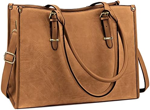 NUBILY Laptop Bags for Women 15.6 inch Handbags Designer Laptop Tote Bag Large Leather Ladies Shoulder Bag for Work School Shopping Business Black
