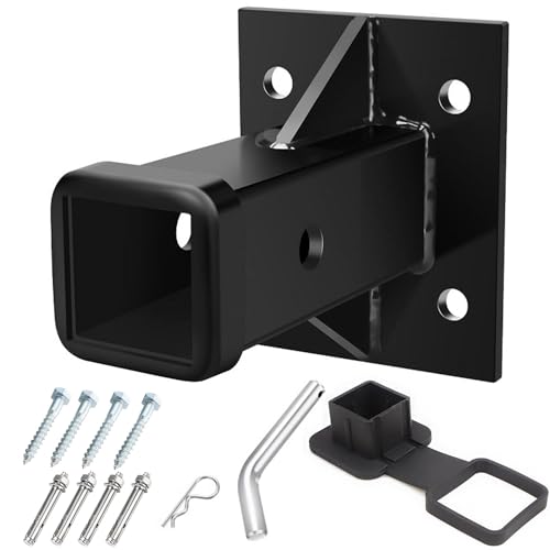 Heavy Duty Anti-Rattle Bolt-On Receiver Opening Hitch Tube Adapter, Tow Hitch Wall Mount, Bumper Trailer Hitch Receiver 2" Trailer Hitch Wall Mount Plate Tube, Pin & Clip Included