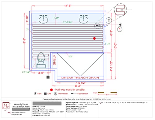 Tempzone™ 120V Heat Cable Kit 180′ With Membrane & Nspire Touch Thermostat 56.2 Sqft For Tile Floors #TOP5