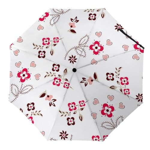 Parapluie automatique feuilles roses compact solide contre le vent urbain