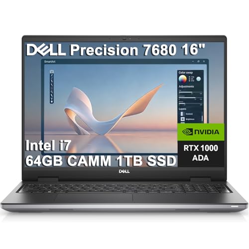 Image of Dell Precision 7000 7680 Mobile Workstation Laptop (NVIDIA RTX 1000 Ada 6GB, 16 inch FHD+, Intel 20-Core i7-13850HX (> Ultra 9-185H), 64GB LPCAMM2 DDR5, 1TB SSD) Pro Max for Engineer, Designer, Win 11 Pro