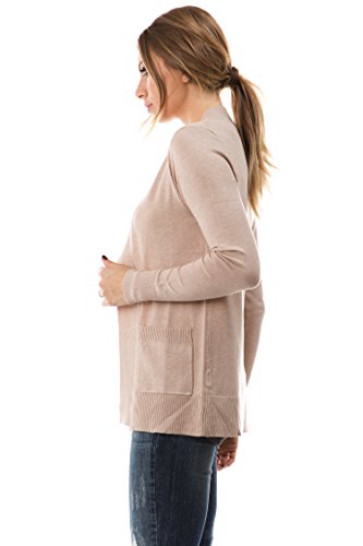 Open Front Solid Color Long Sleeve Sweater Cardigan, Khaki, Large2