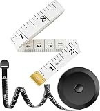 Auto-Retract Body Measuring Tape 60″ (2-Pack) – for Fitness, Weight Loss, Sewing, Tailoring & Craft Measurements,White+Black