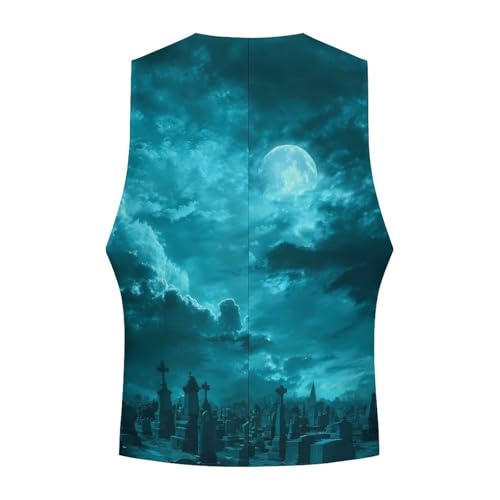 Halloween Cemetery Night Moon Men's Suit Vest Slim Fit Business Dress Party Pattern Waistcoat Vest Top4