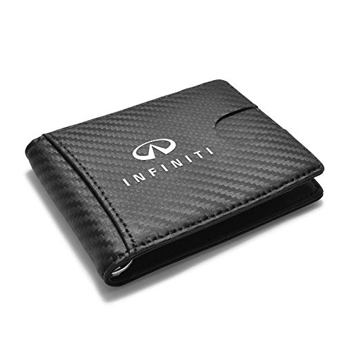 for - INFINITI Logo RFID Blocking Black Slim Real Leather Carbon Fiber Patterns Bi-fold Wallet for Men Women