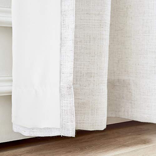 ChadMade 50" W x 96" L Polyester Linen Drapes with Blackout Thermal Lining Pinch Pleat Curtain for Sliding Door Patio Door Living Room Bedroom, (1 Panel) Beige White