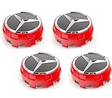 4 angehobene Radnabenkappen für Mercedes, 75 mm Durchmesser, Farbe Rot.