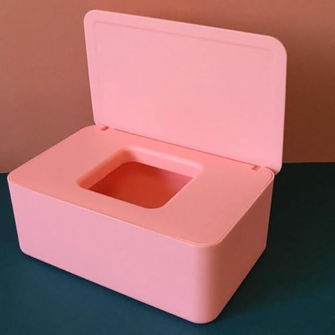 Dry Wet Tissue Paper Box Stroller Portable Plastic Wipes Napkin Press Tissue Box Holder Container Baby Care with Lid Dustproof(Pink)