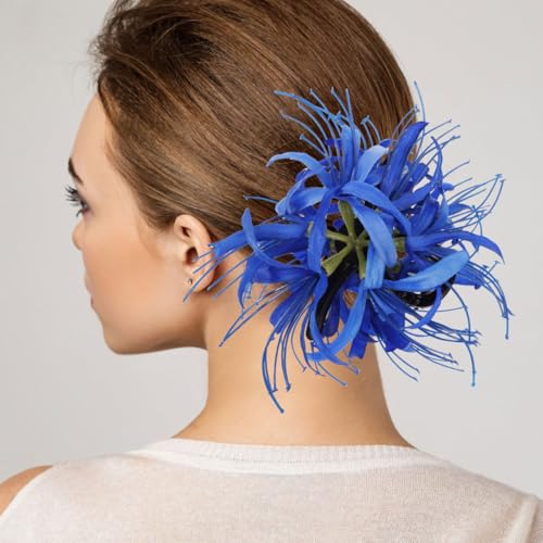 Image of NOLITOY Large Flower Claw Clip Blue Spider Lily Hair Barrette for Women Floral Ponytail Holder Bun Decorative for Tea Party Bridal Wedding Accessories Flower Claw Clips