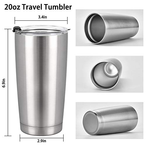4 Pack Travel Tumblers With 8 Lids, Stainless Steel Double Wall Vacuum Travel Tumbler For Home School Office Camping, Insulated Travel Tumbler Works Good For Ice Drink, Hot Beverage(20 Oz, Silver) #TOP7