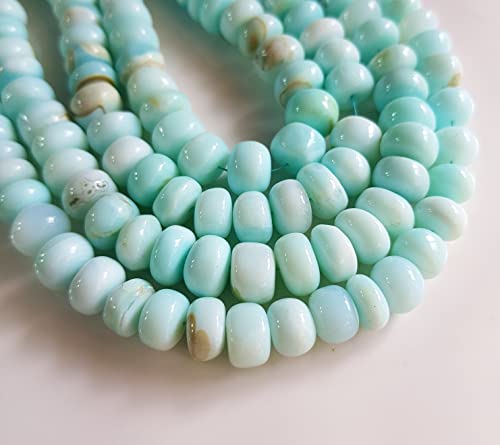 Blue Peruvian Opal Gemstone Plain Roundels Beads 15 Inch Strand Size - 8 - 10 MM Gemstone Making Jewelry | Blue Opal Beads [NFBA 03]