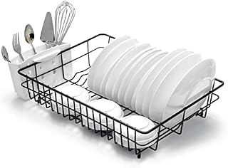 B & Z Black Wire Extra Large Dish Drainer Rack | Single Tier, Rust Proof, Heavy Duty, Plastic Coated, Spacious, White Utensil Tray Cutlery Holder for Kitchen | Mat Black ( 48cm x 37.5cm x 11.5cm )