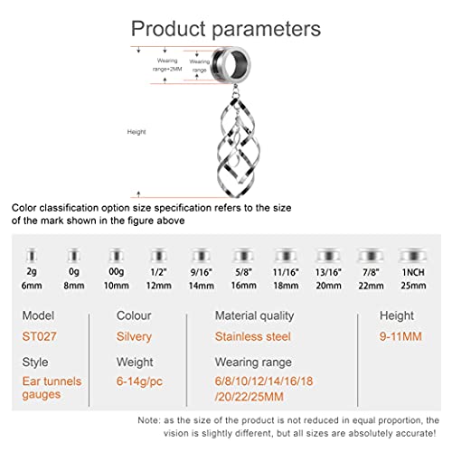 TBOSEN 8 PCS Stainless Steel Screw Ear Gauges Large Dangle Plugs Tunnels Expander Body Piercing Jewelry Set4